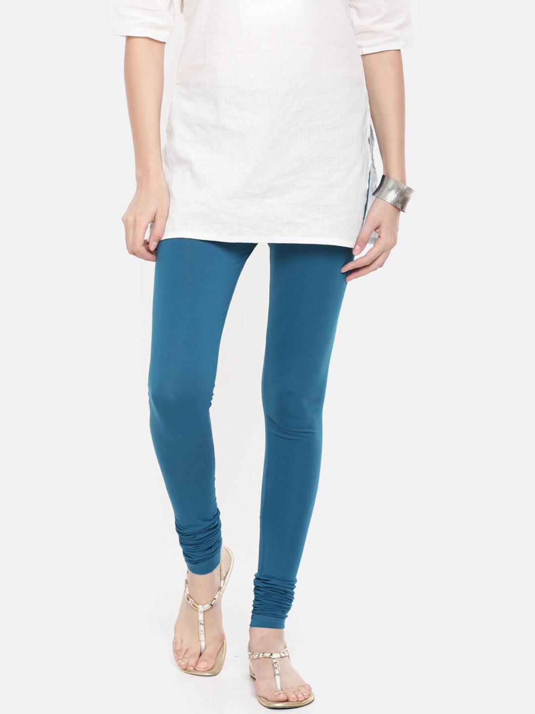 

De Moza Women Teal Blue Solid Churidar Leggings