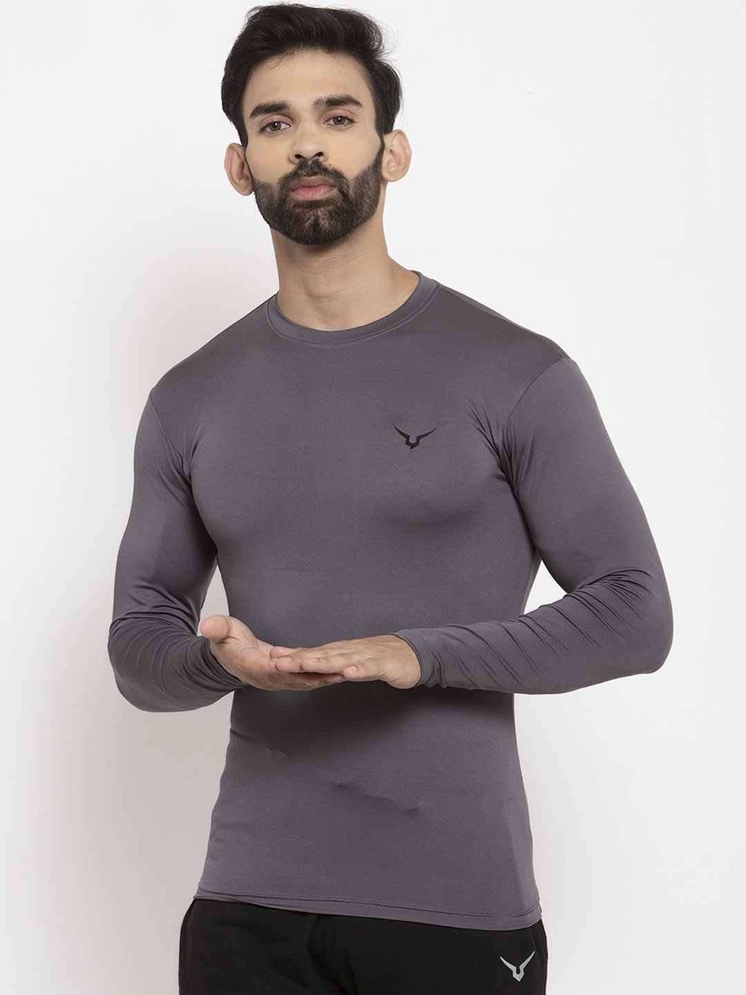 

Invincible Men Grey Solid Round Neck T-shirt