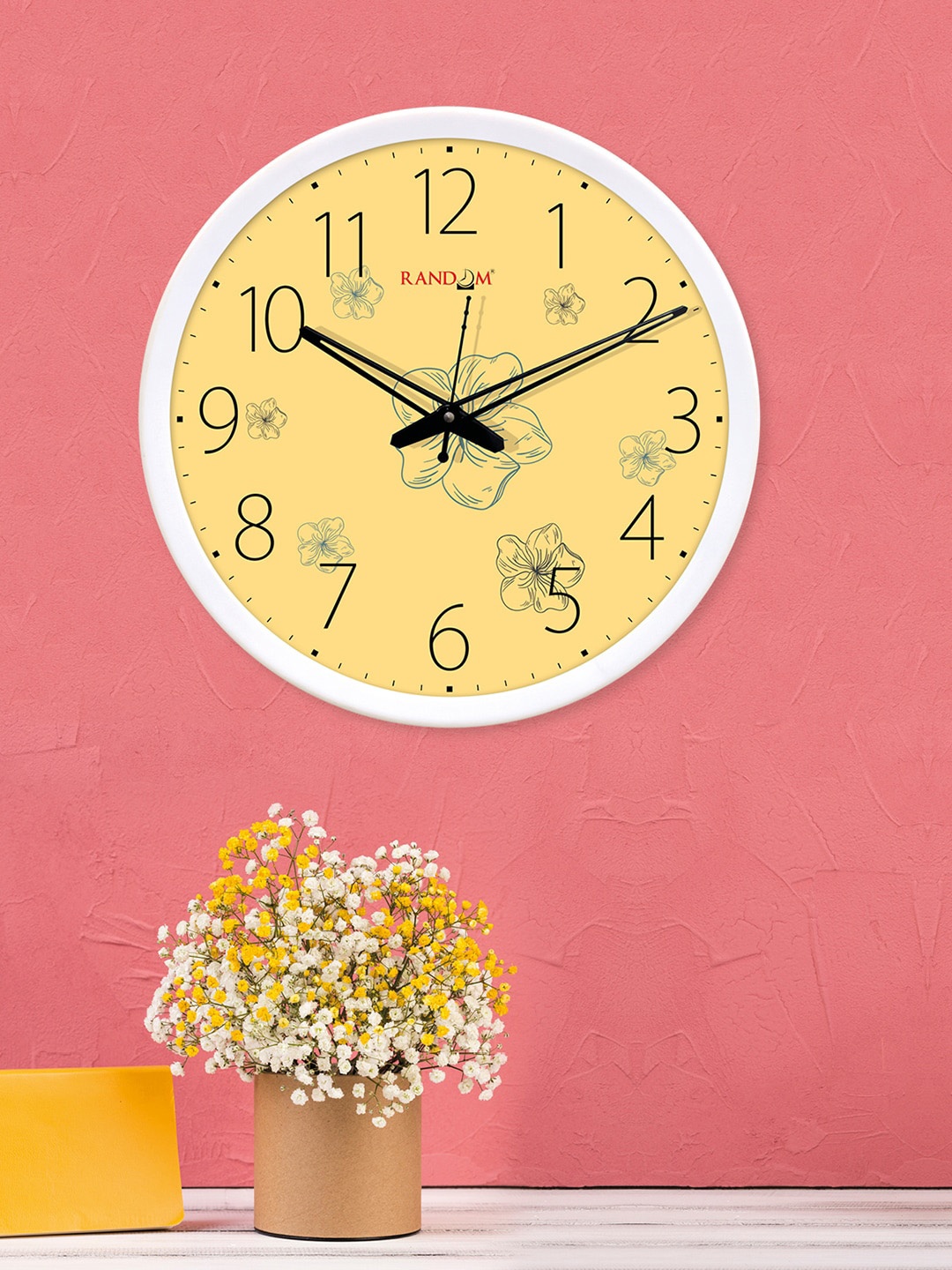 

RANDOM White & Yellow Floral Printed Analogue Wall Clock
