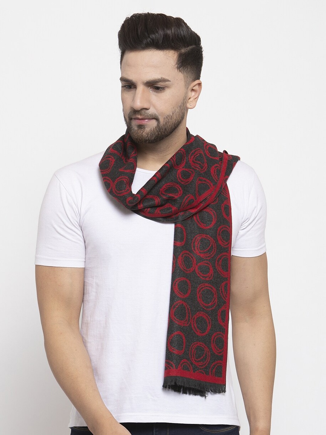 

Calvadoss Men Grey & Red Printed Premium Muffler