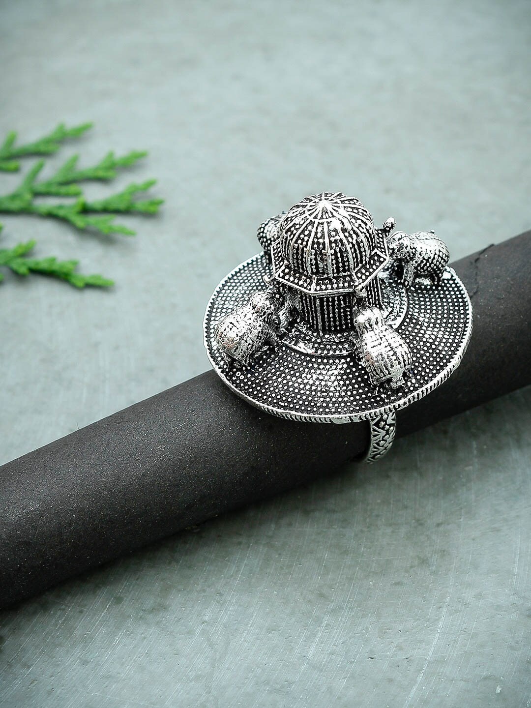Silvermerc Designs Oxidised Silver-Plated Enamelled Finger Ring