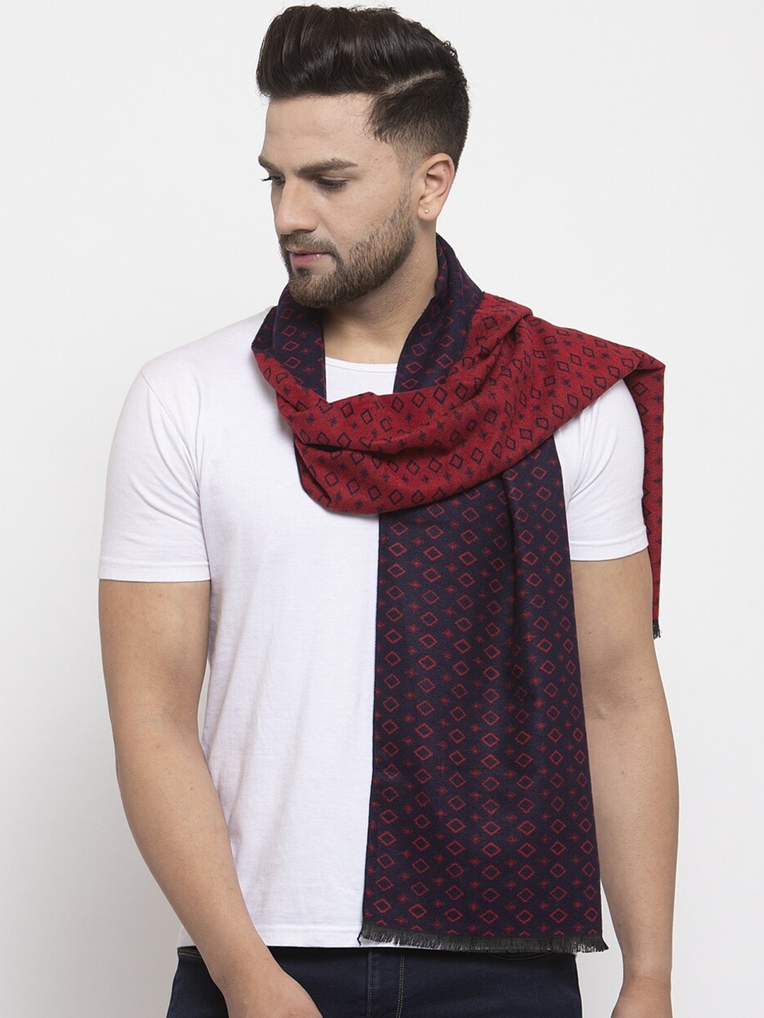 

Calvadoss Men Blue & Red Woven Design Muffler