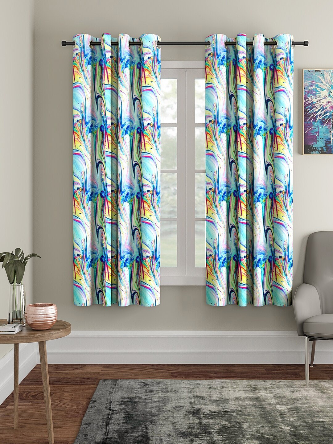 

Cortina Blue & Yellow Set of 2 Digital Printed Window Curtains