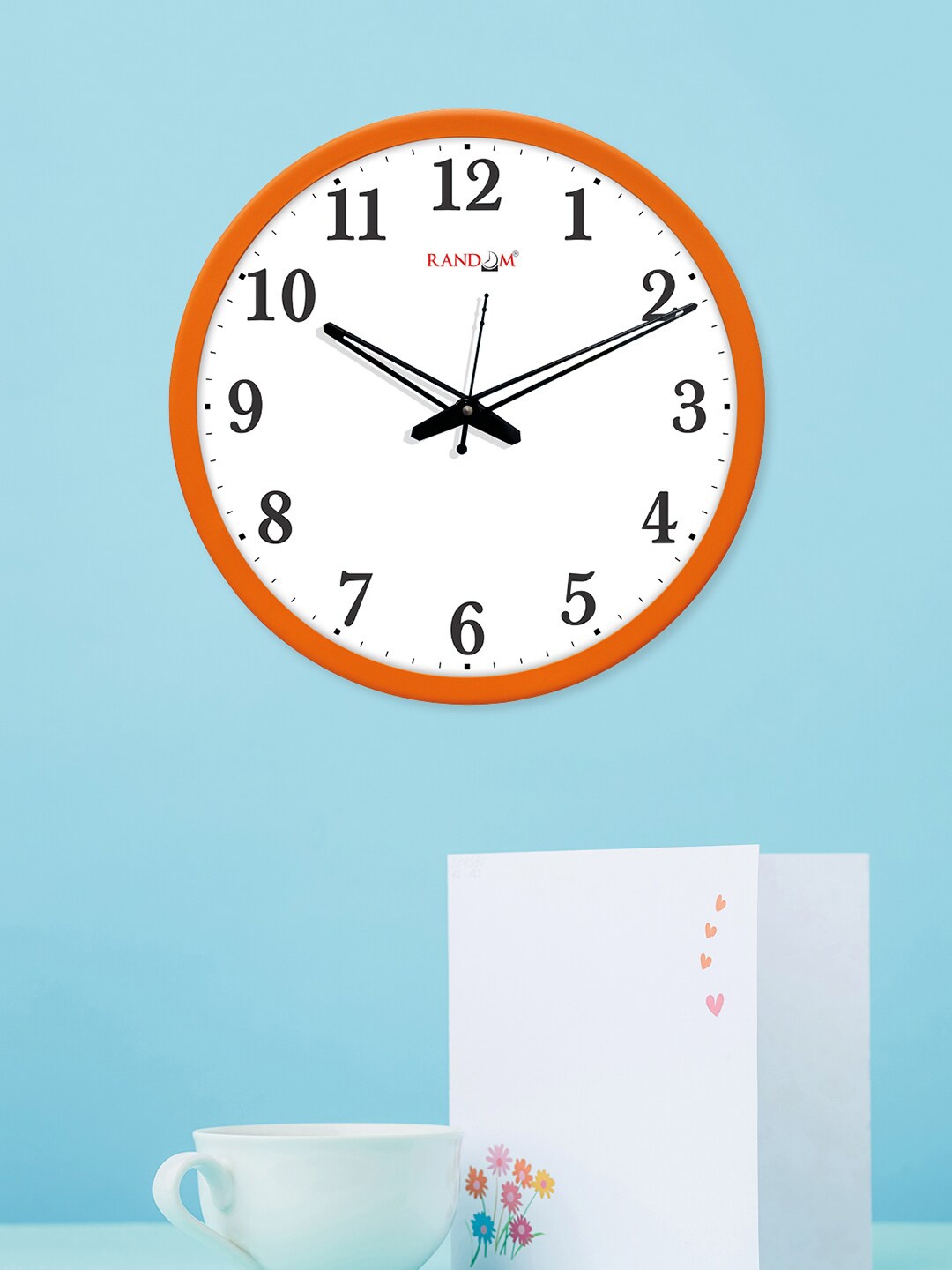 RANDOM Orange & White Round Solid Analogue Wall Clock