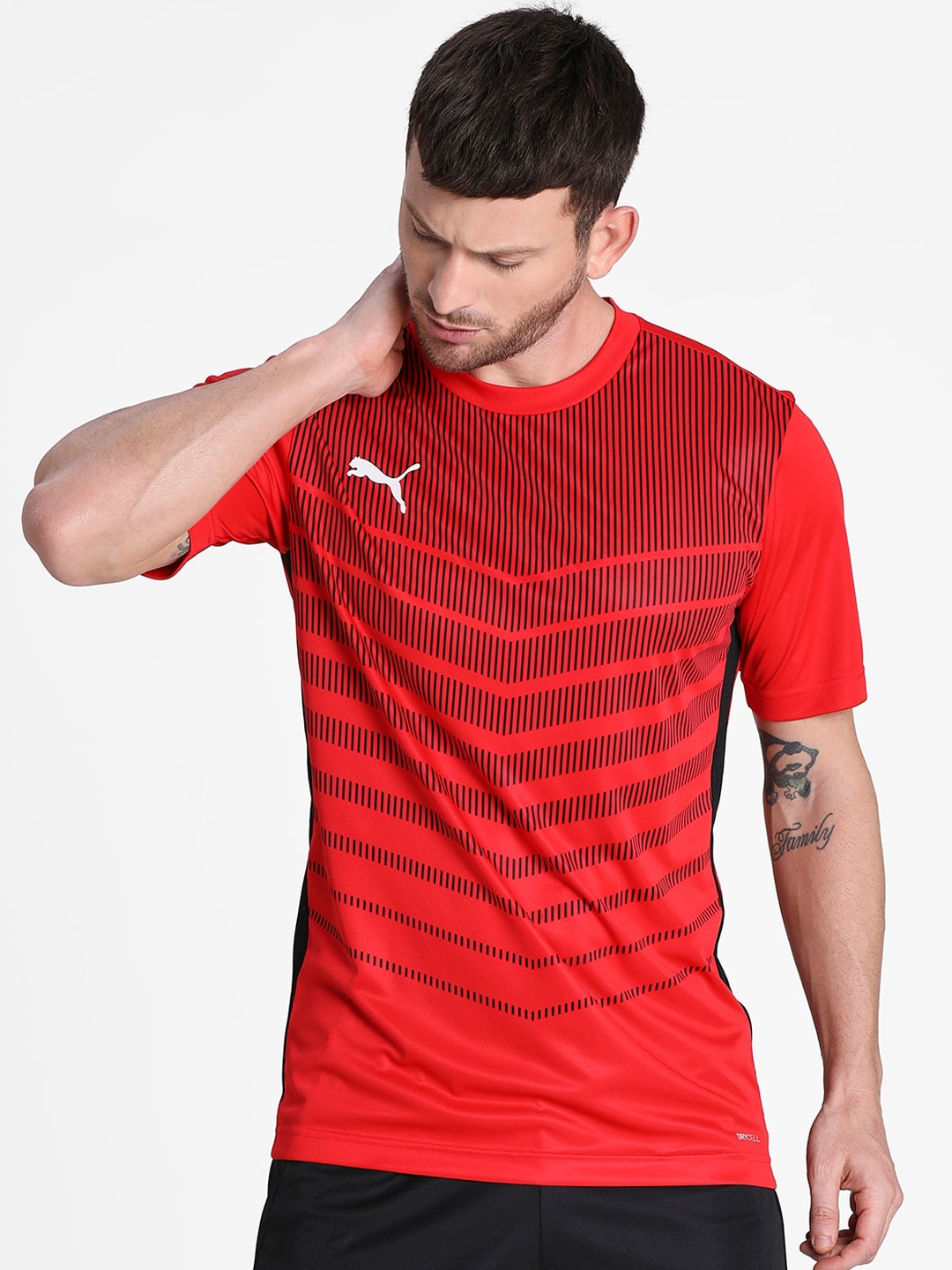 

Puma Men Red Striped Round Neck ftblPLAY Graphic T-shirt