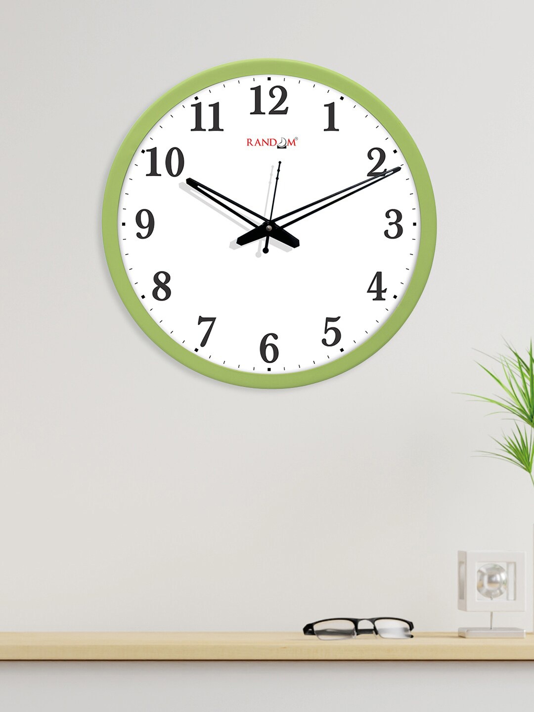 RANDOM Green & White Round Solid 30.48 cm Analogue Wall Clock