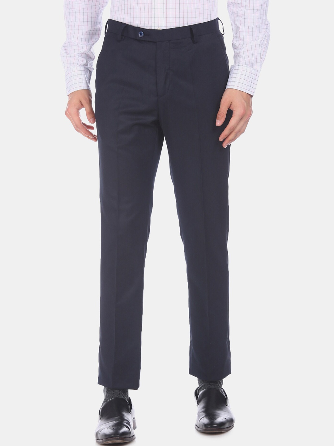 

Arrow Men Navy Blue Solid Formal Trousers