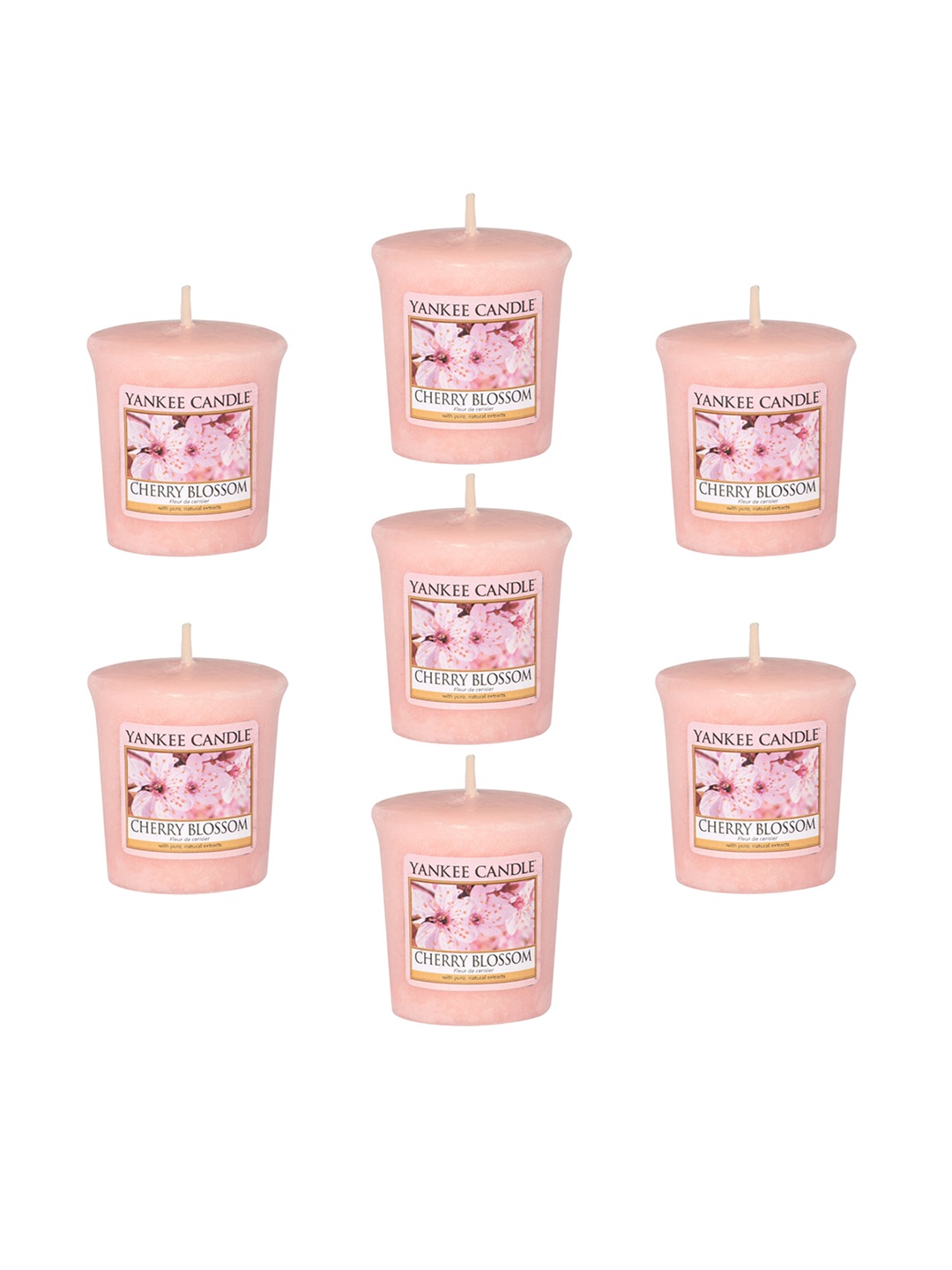 

YANKEE CANDLE Set Of 7 Classic Votive Cherry Blossom Scented Candles, Pink