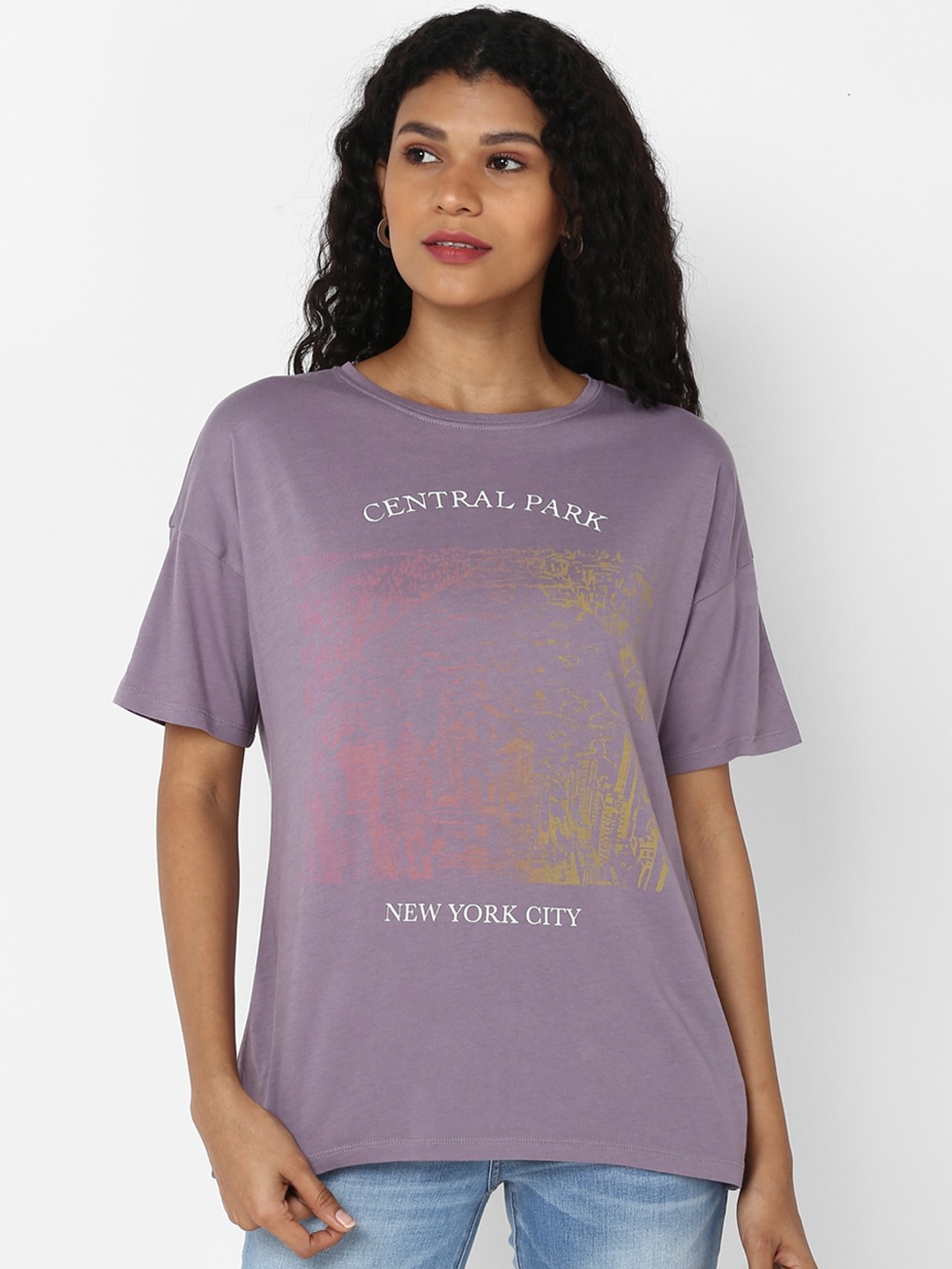 

AMERICAN EAGLE OUTFITTERS Women Purple Printed Round Neck T-shirt