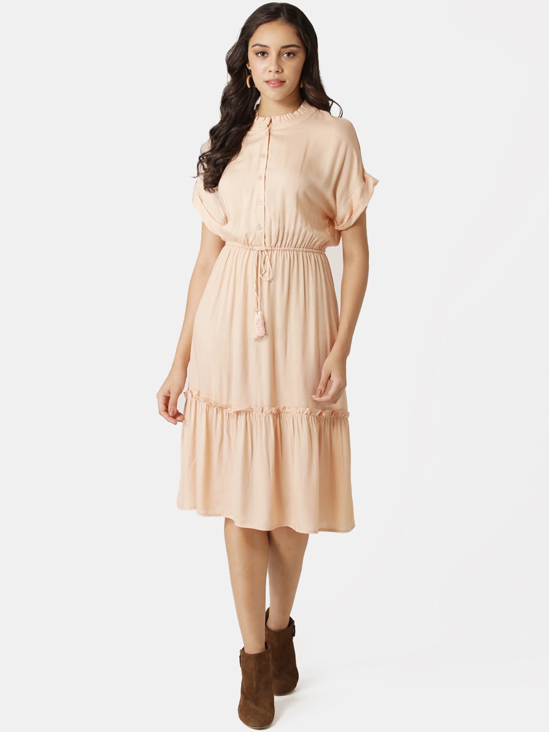 

DIVA WALK EXCLUSIVE Women Peach-Coloured Solid A-Line Dress