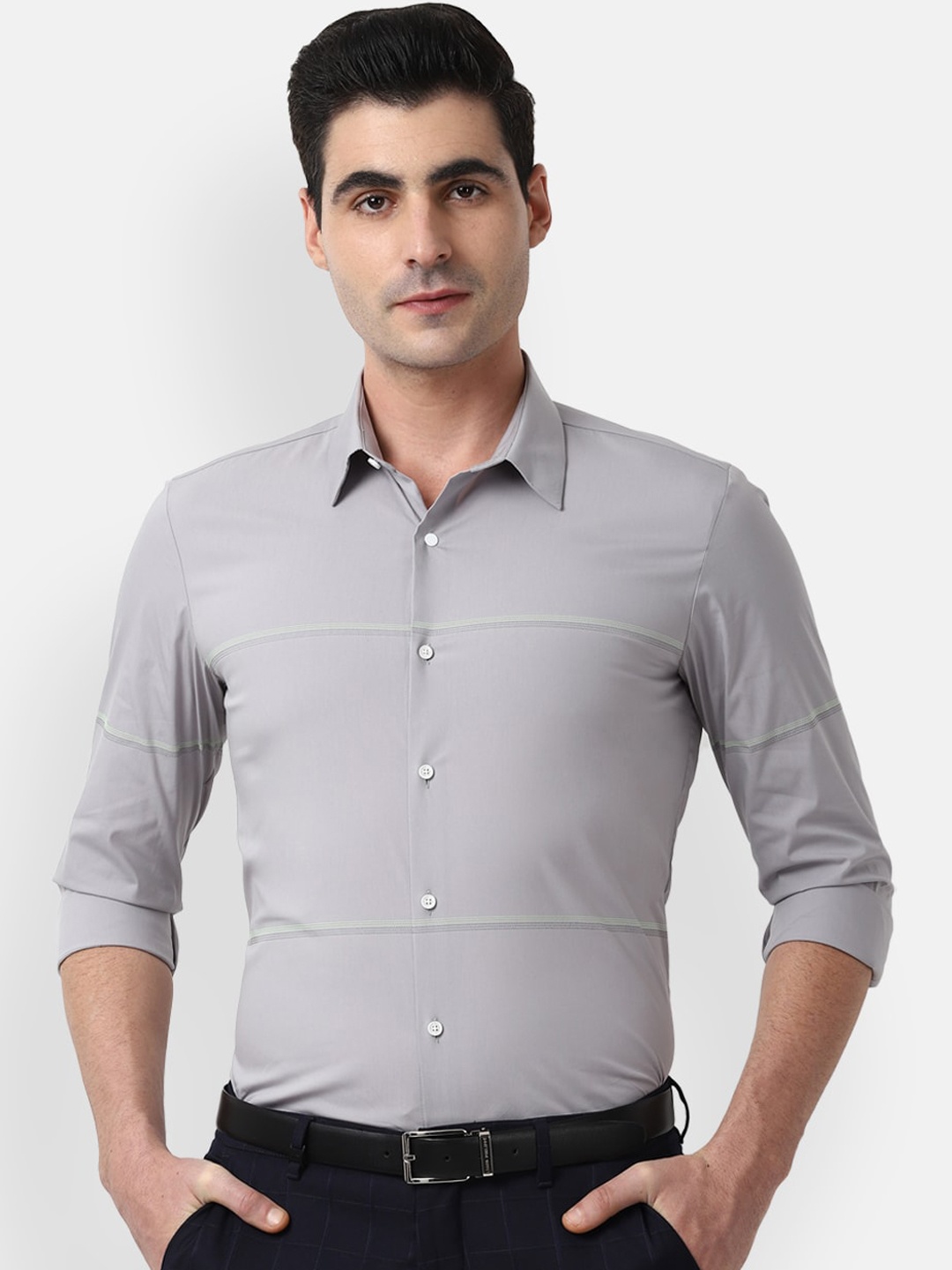 Louis Philippe Sport Men Grey Slim Fit Solid Formal Shirt