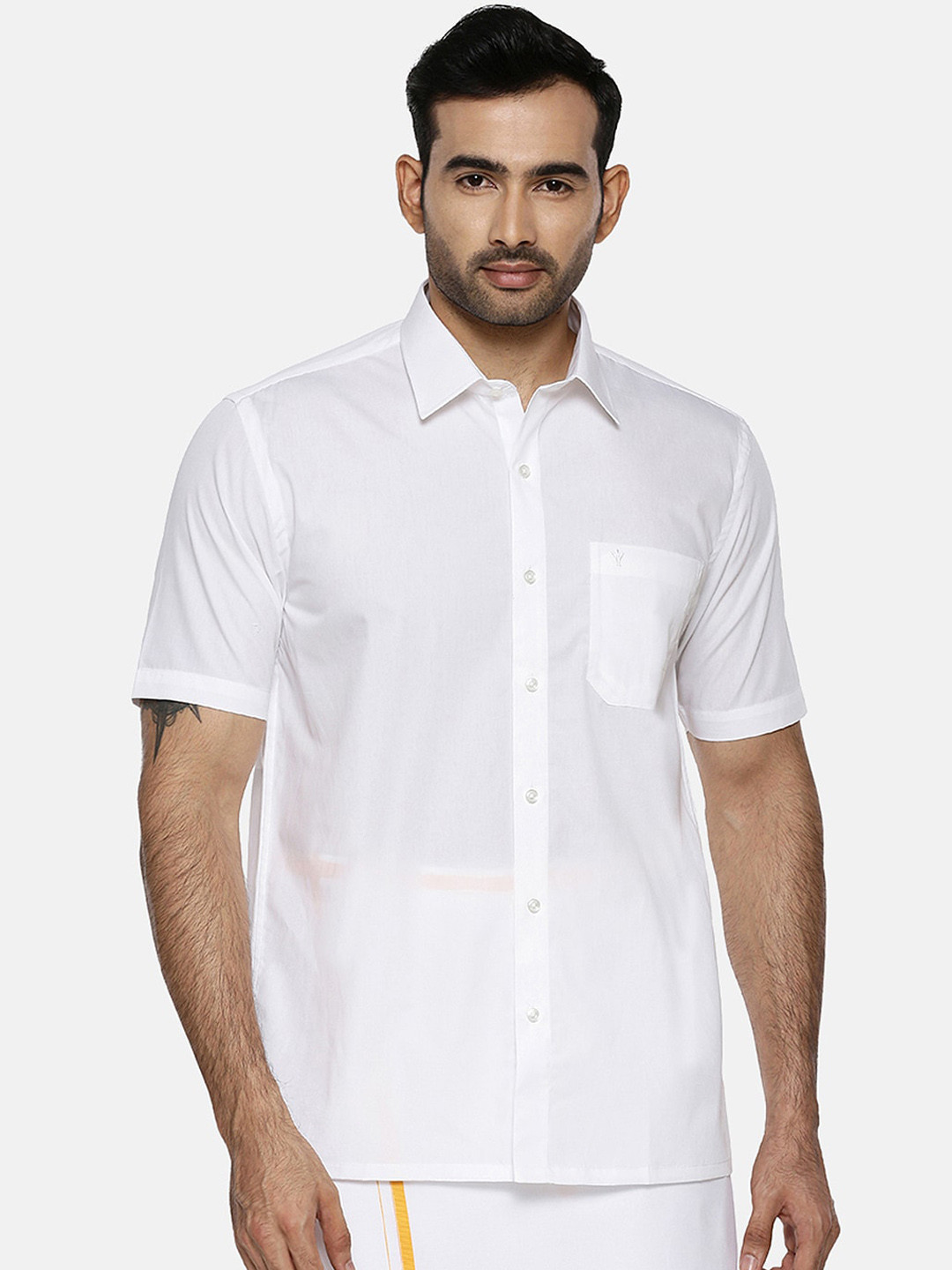

Ramraj Men White Regular Fit Solid Ethnic Shirt