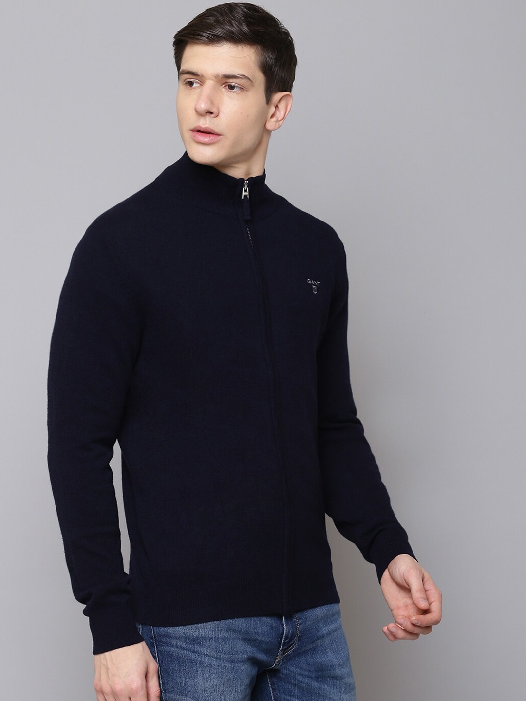 

GANT Men Blue Solid Open-Front Sweater