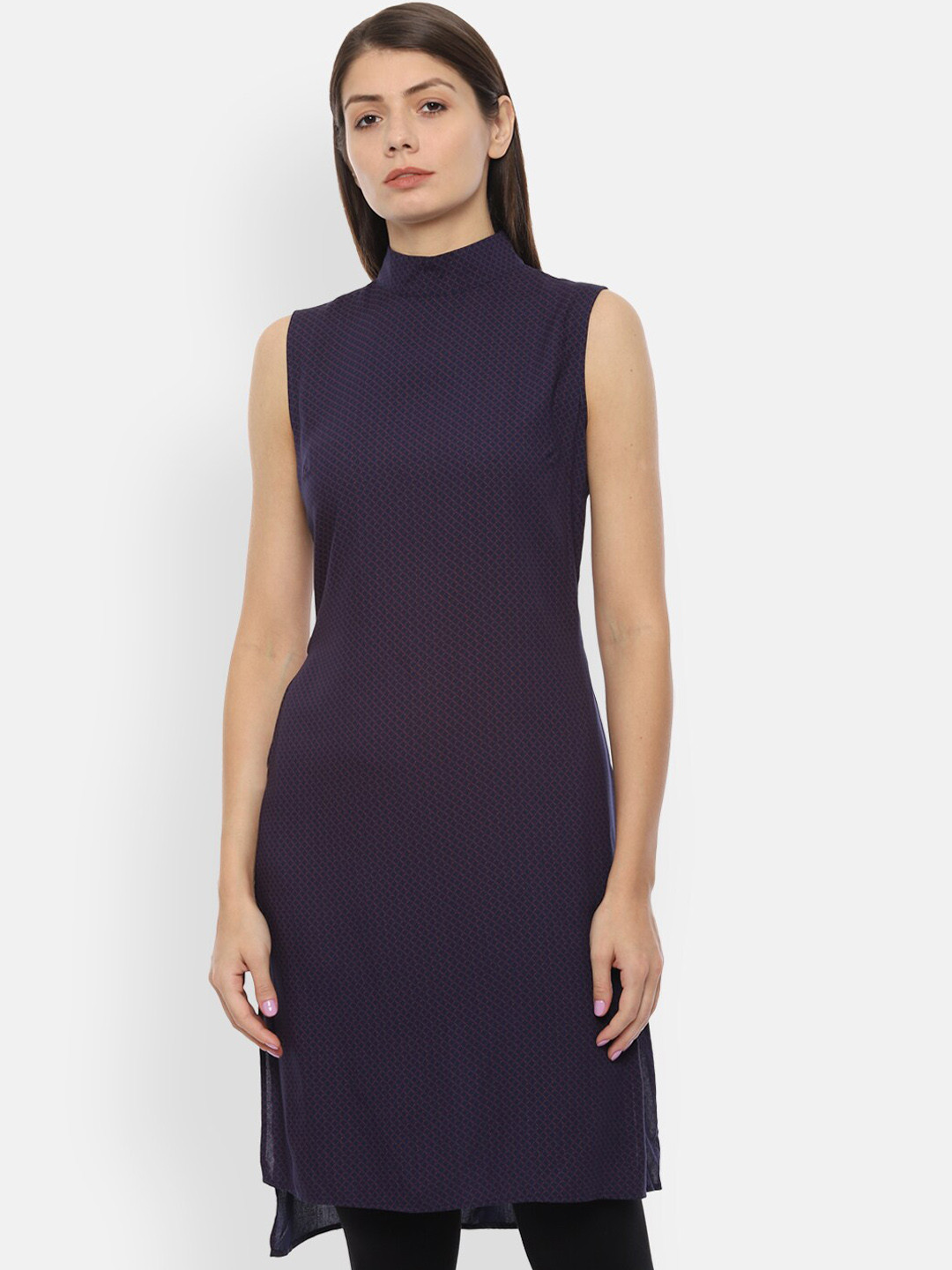 

Van Heusen Woman Women Navy Blue & Brown Printed Tunic