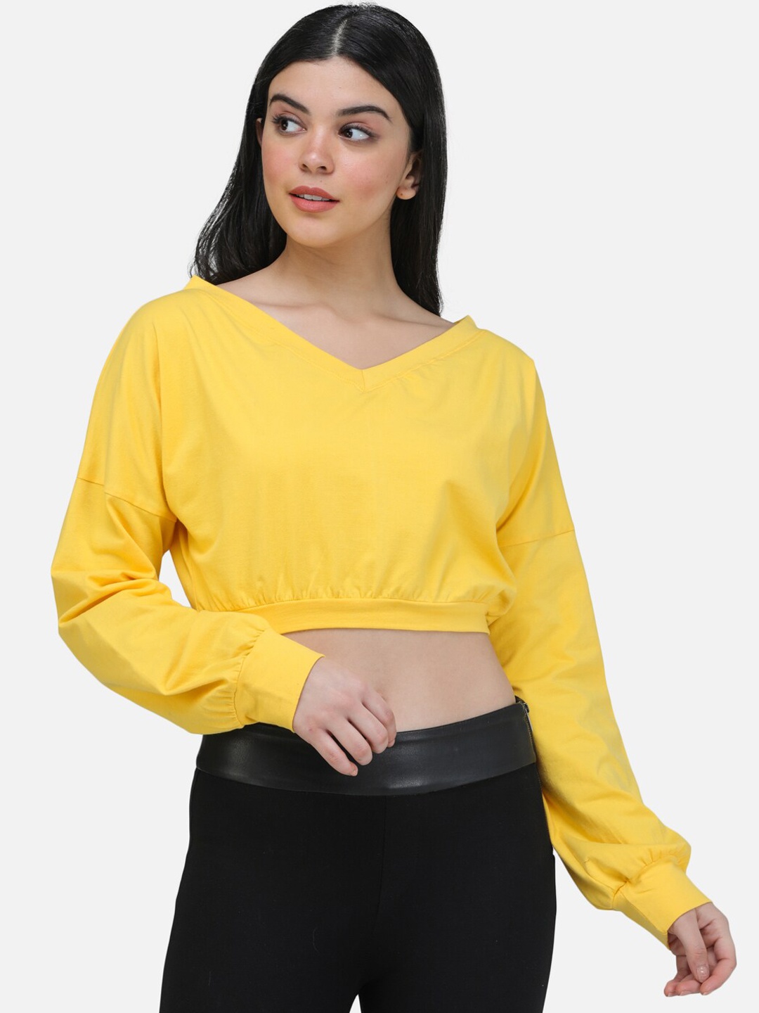 

SCORPIUS Women Yellow Solid Blouson Top