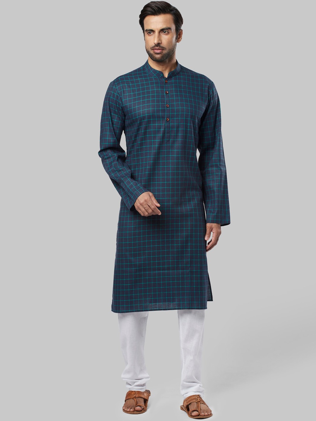 

Ethnix by Raymond Men Blue Checked Straight Kurta