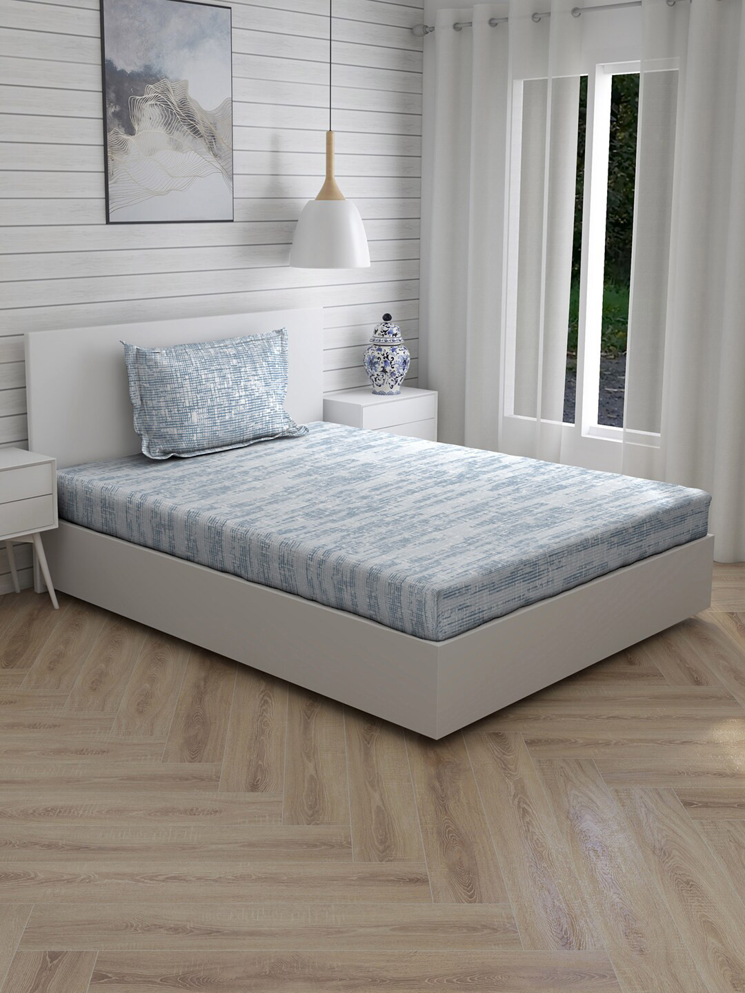 

Layers Blue Abstract 120 TC Cotton 1 Single Bedsheet with 1 Pillow Covers