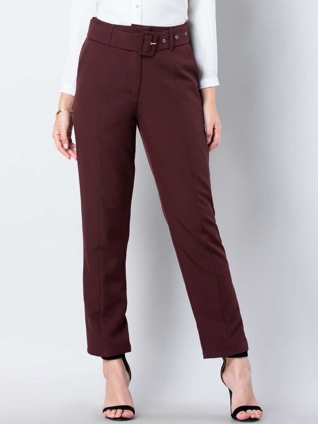 

FabAlley Women Purple Regular Fit Solid Formal Trousers