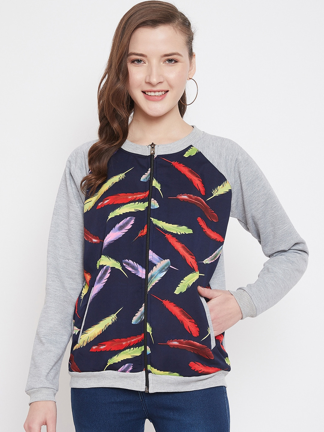 

PURYS Women Grey Printed Tailored Jacket