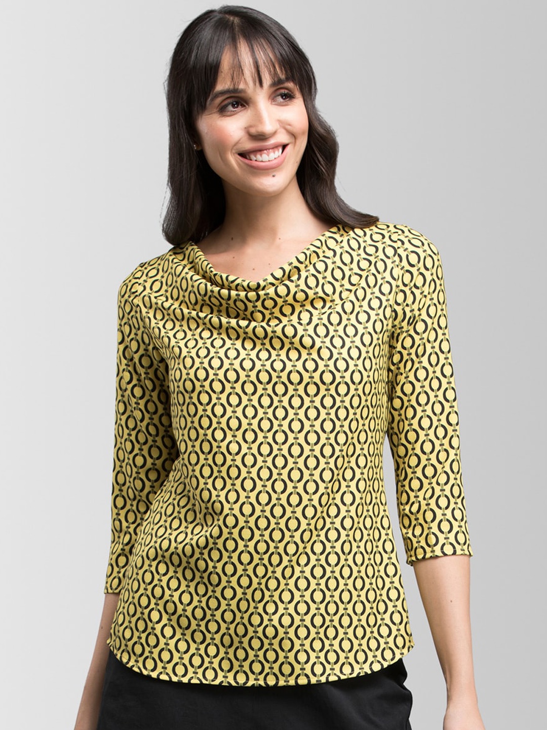 

FableStreet Women Yellow Printed Top
