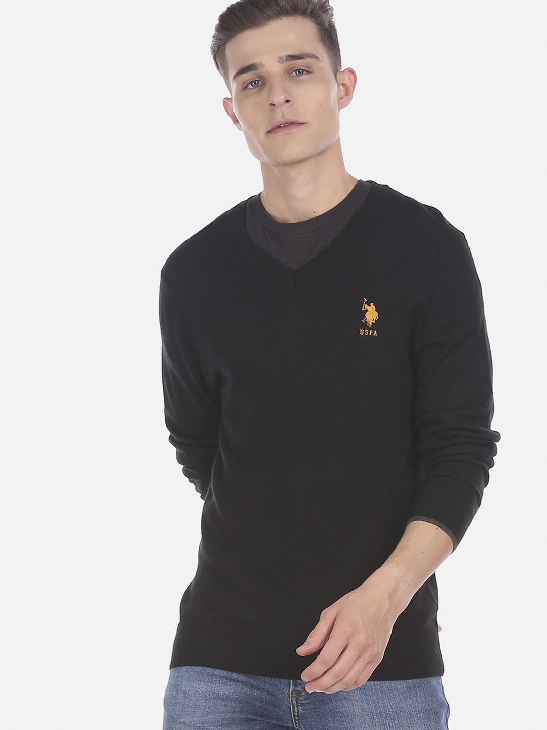 

U.S. Polo Assn. Men Black Solid Pullover Sweater