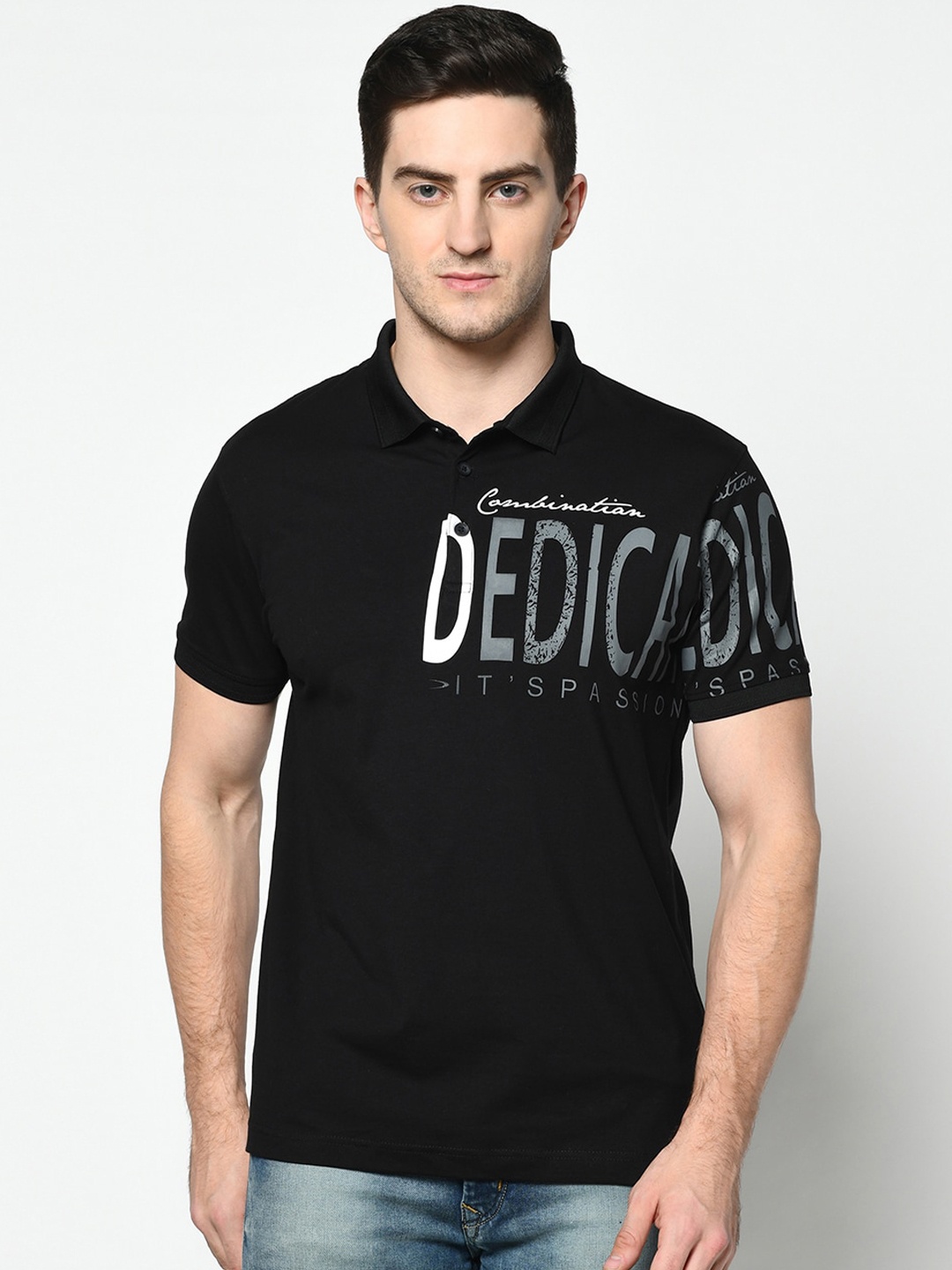 

Duke Men Black Printed V-Neck T-shirt