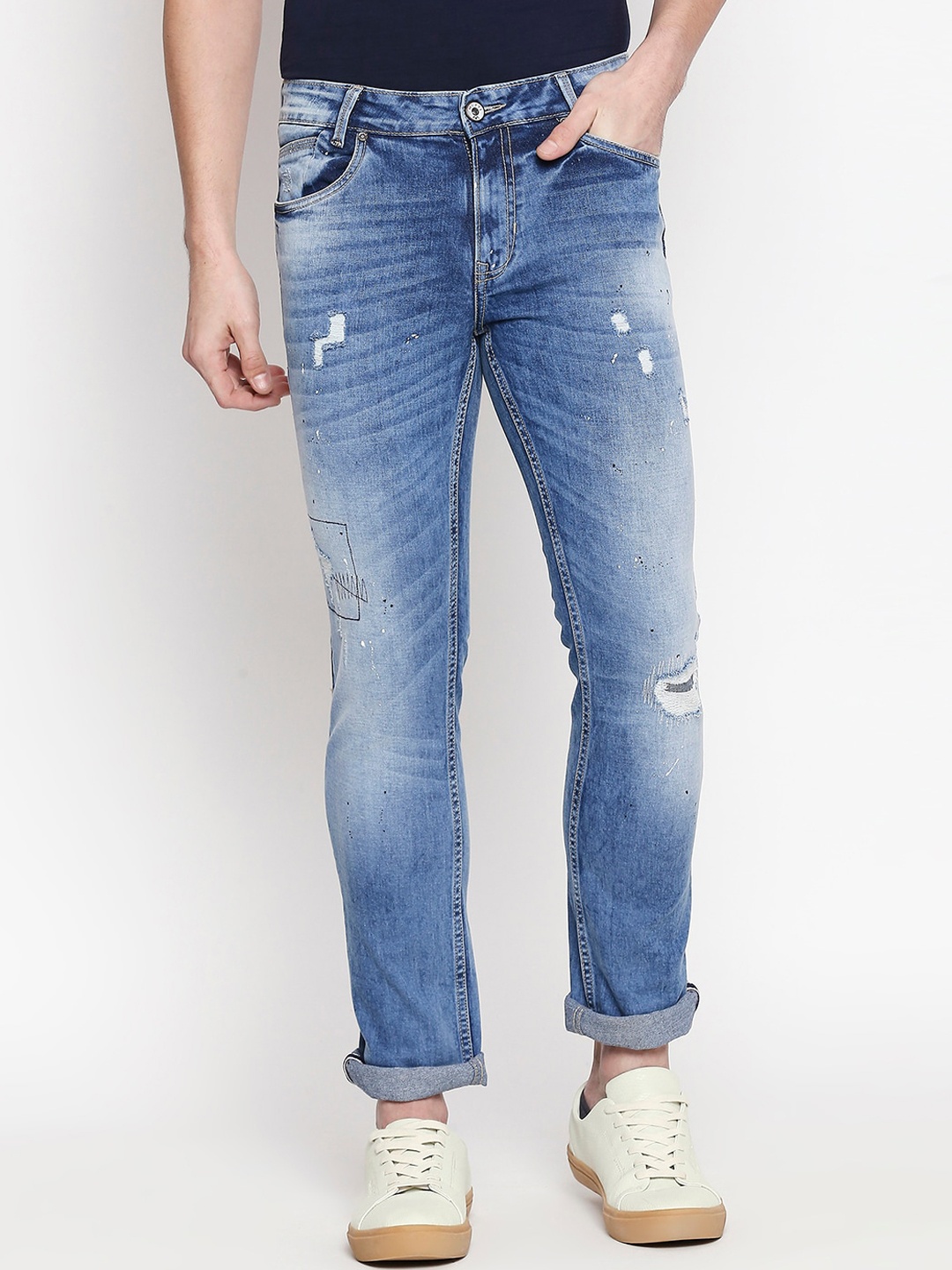 

Mufti Men Blue Skinny Fit Mid-Rise Mildly Distressed Jeans