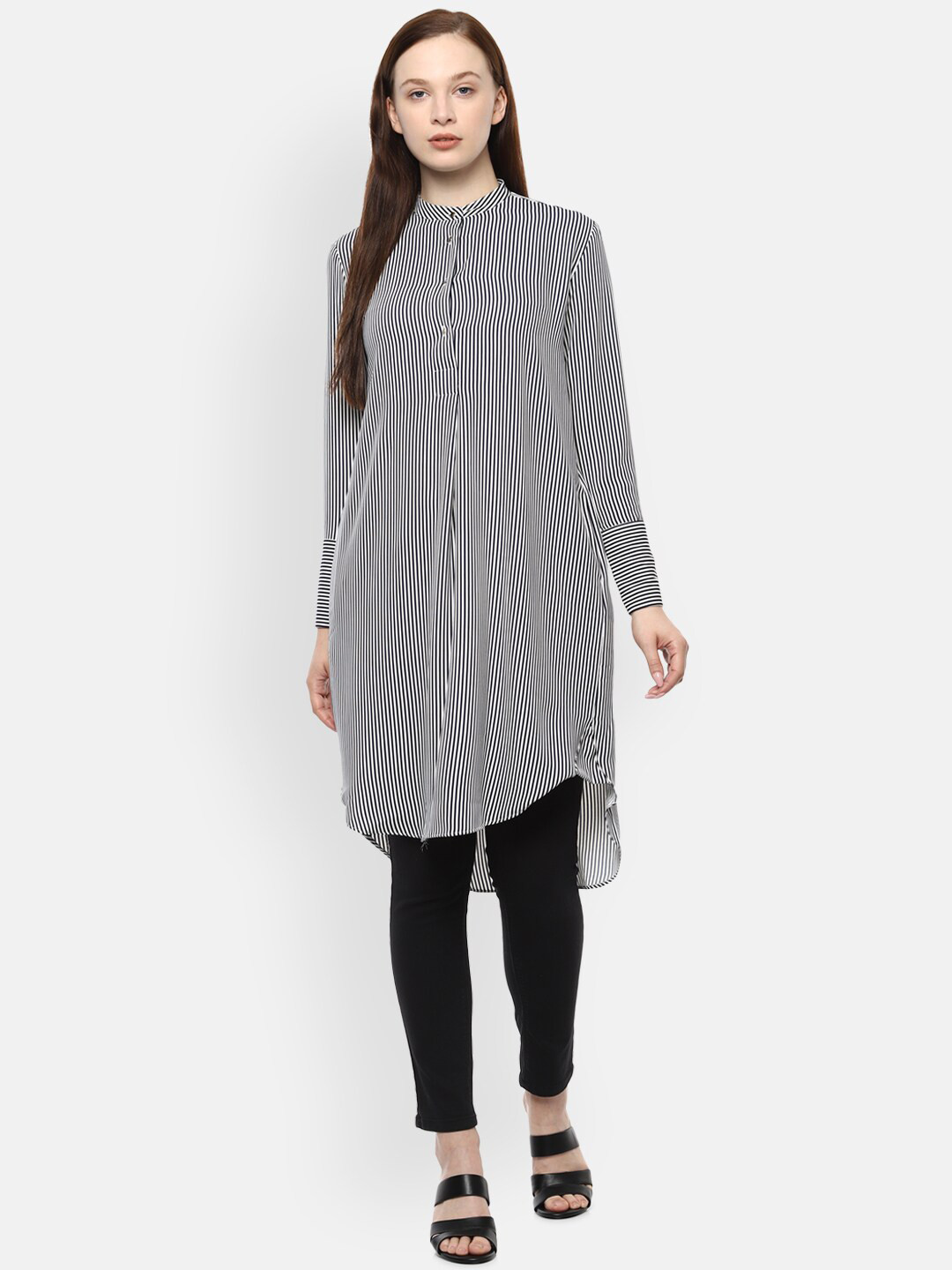 

Van Heusen Woman White & Black Striped Tunic