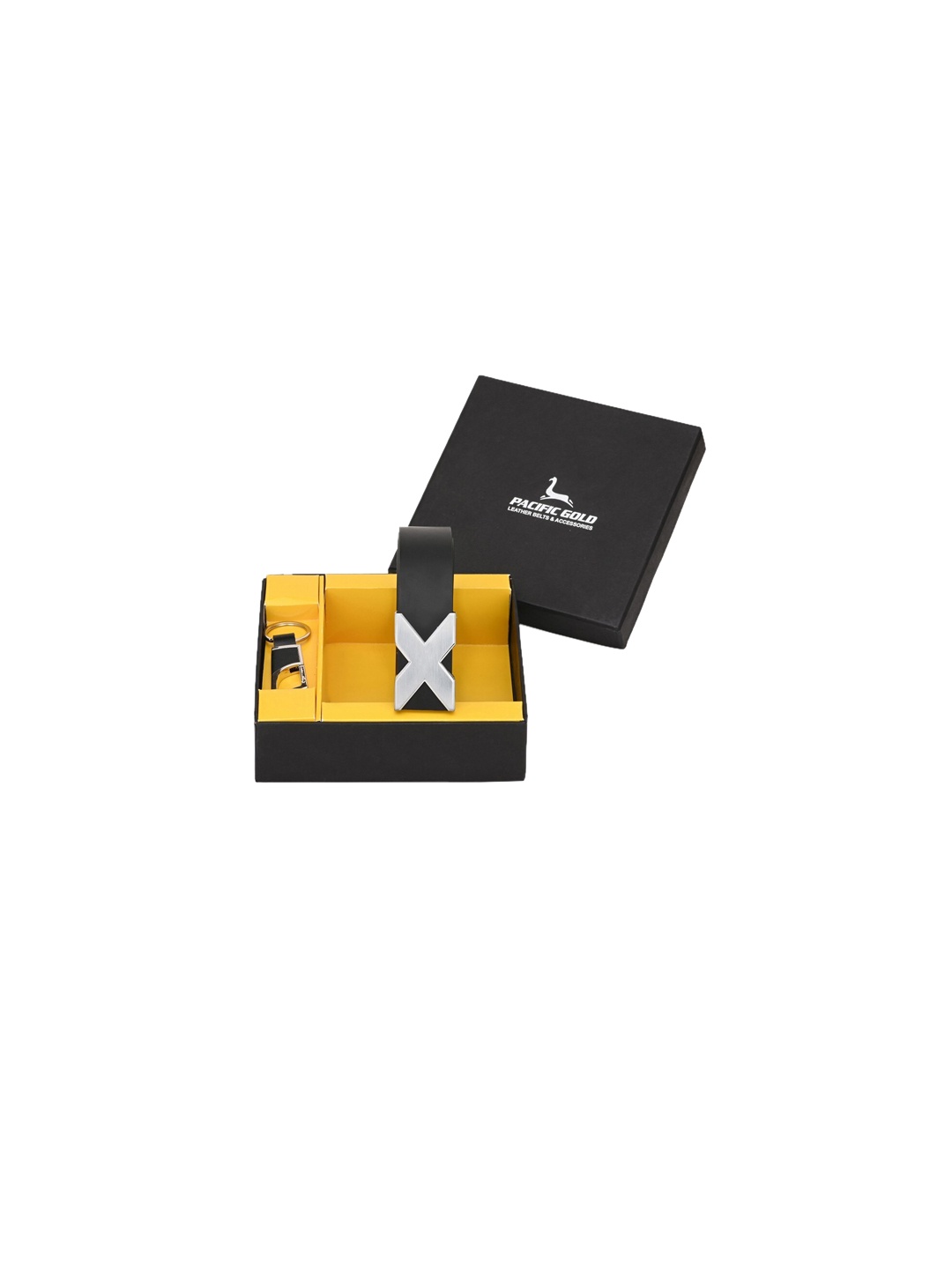 

Pacific Gold Men Black & Silver-Toned Genuine Leather Accessory Gift Set