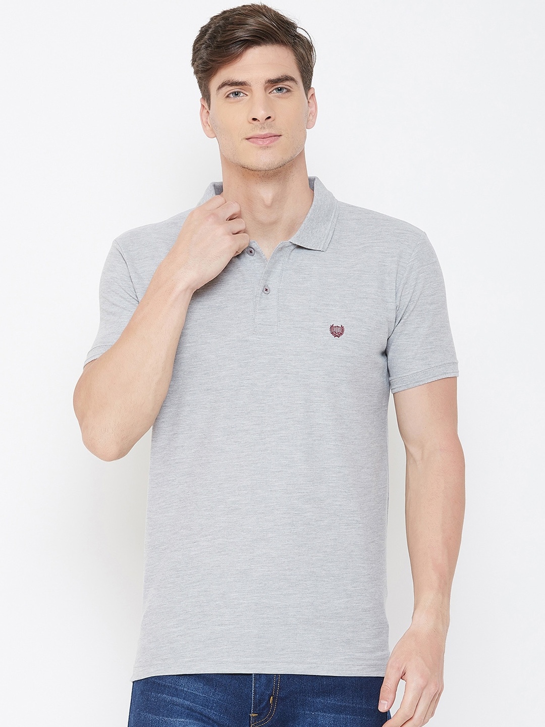 Duke Men Grey Solid Polo Collar T-shirt