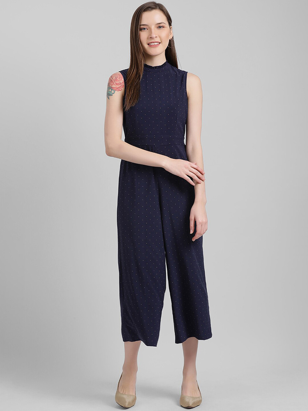 

Zink London Women Navy Blue & Beige Printed Basic Jumpsuit