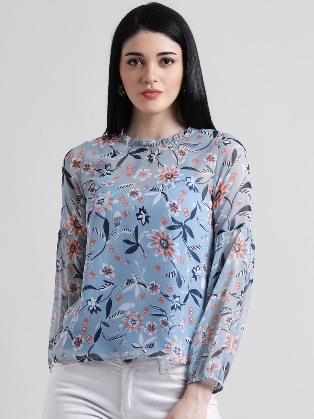 

Zink London Women Blue & Brown Floral Print Top
