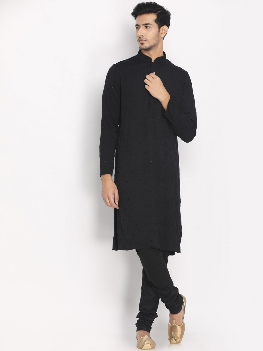

Manyavar Men Black Embroidered Kurta with Pyjamas