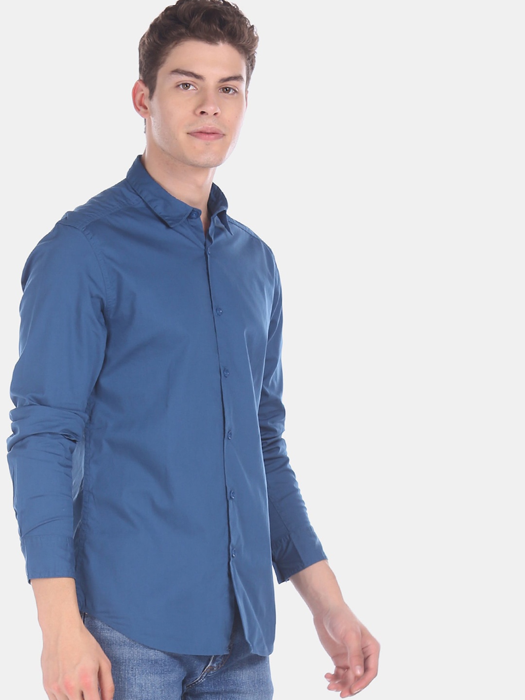 Flying Machine Men Blue Regular Fit Solid Casual Shirt
