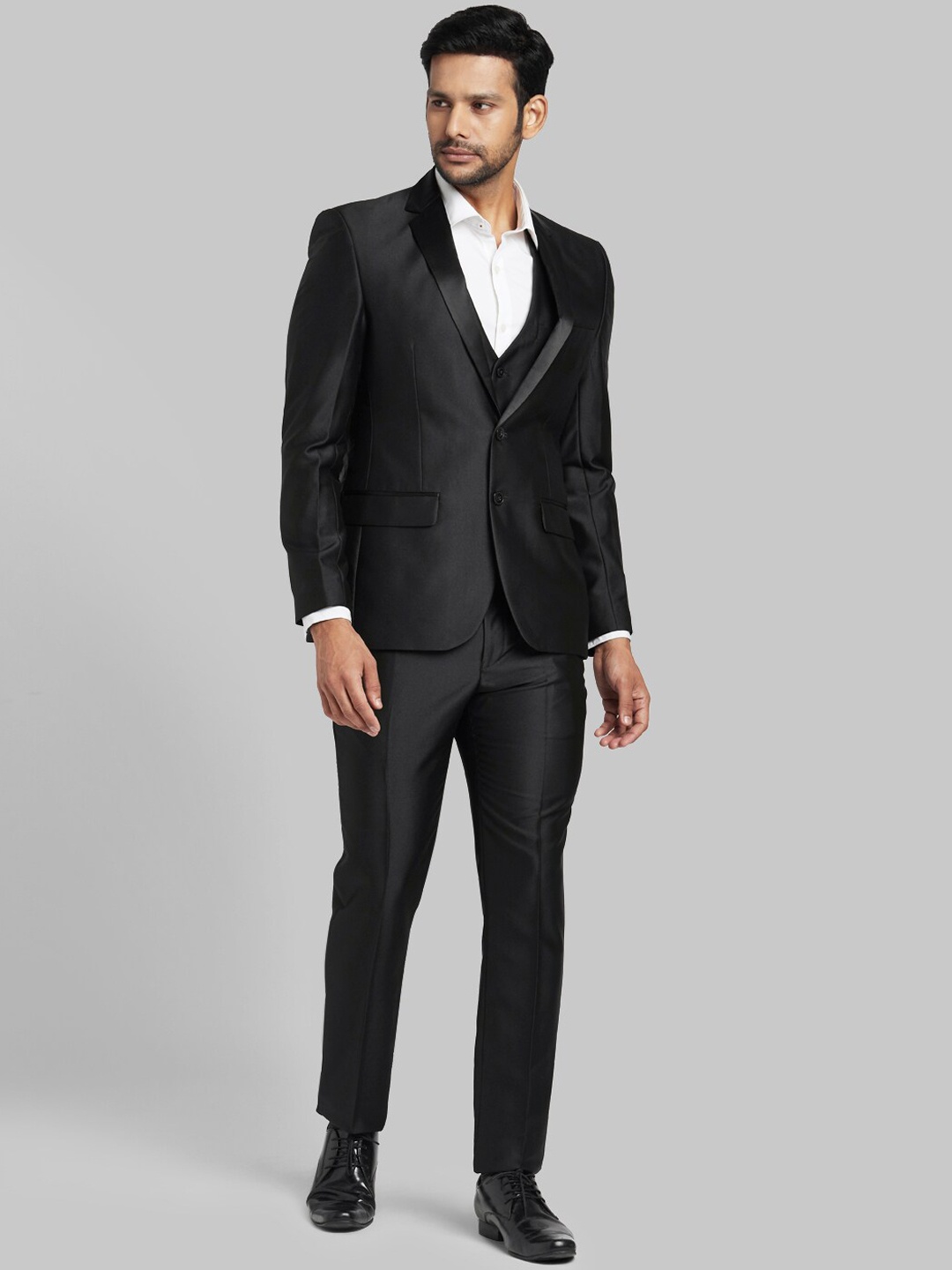 Parx Men 3-Piece Single-Breasted Formal Suit, Black