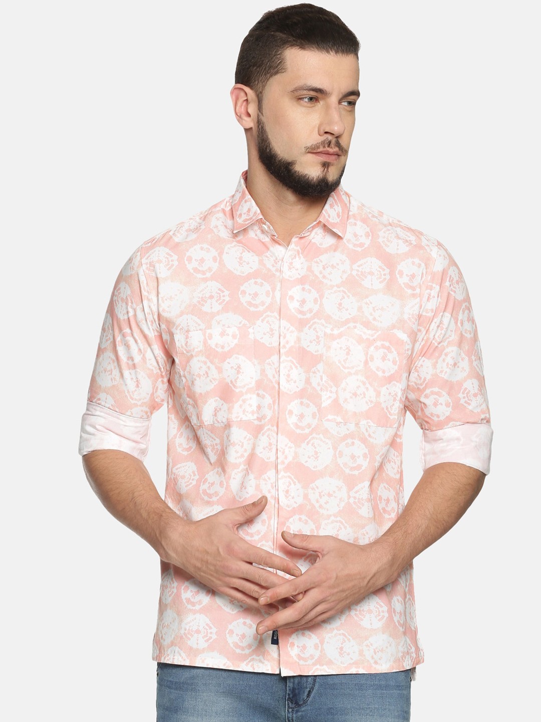 

Bene Kleed Men Pink & White Regular Fit Printed Casual Shirt