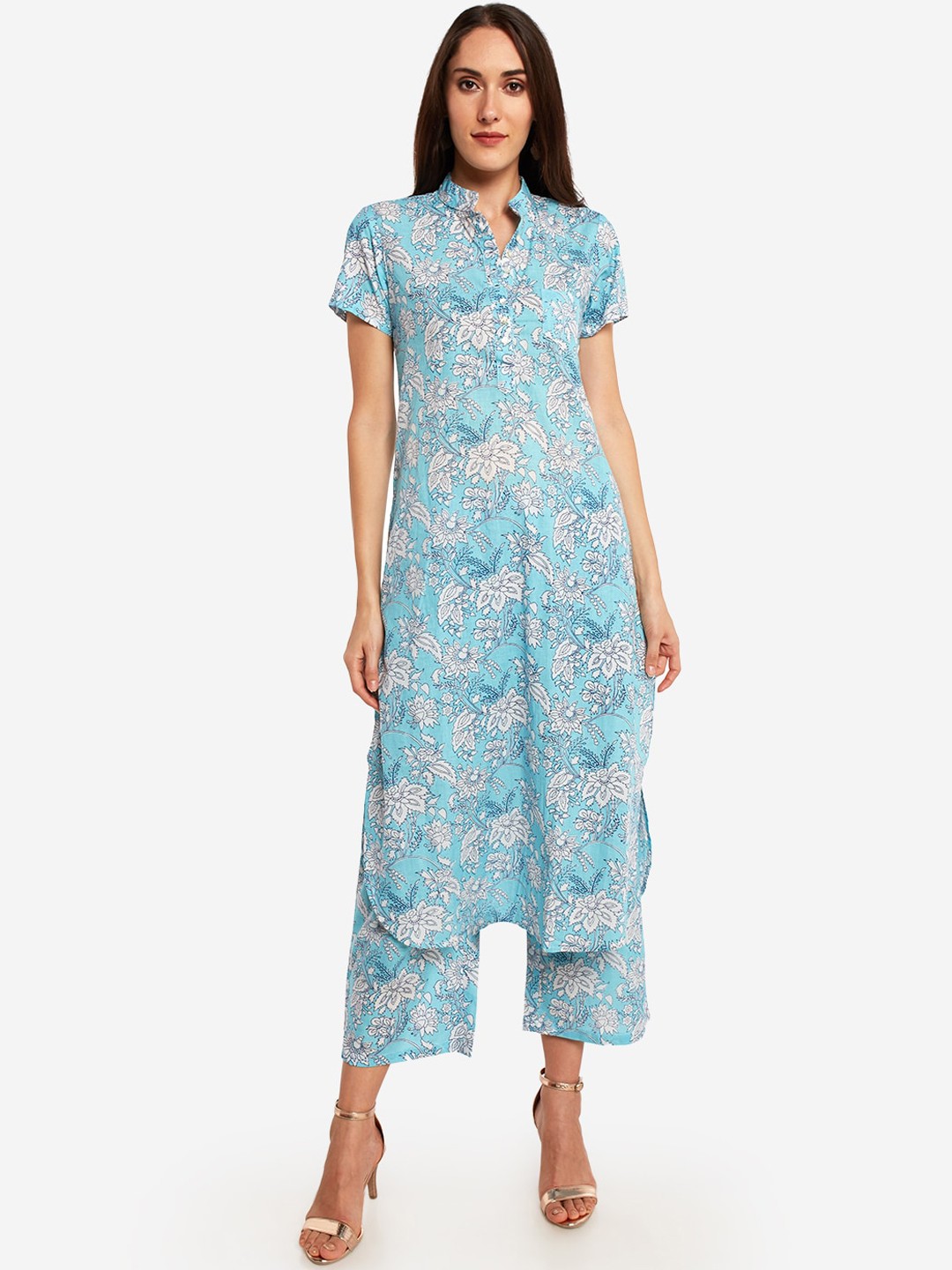 

Desi Weavess Women Blue Printed A-Line Kurta