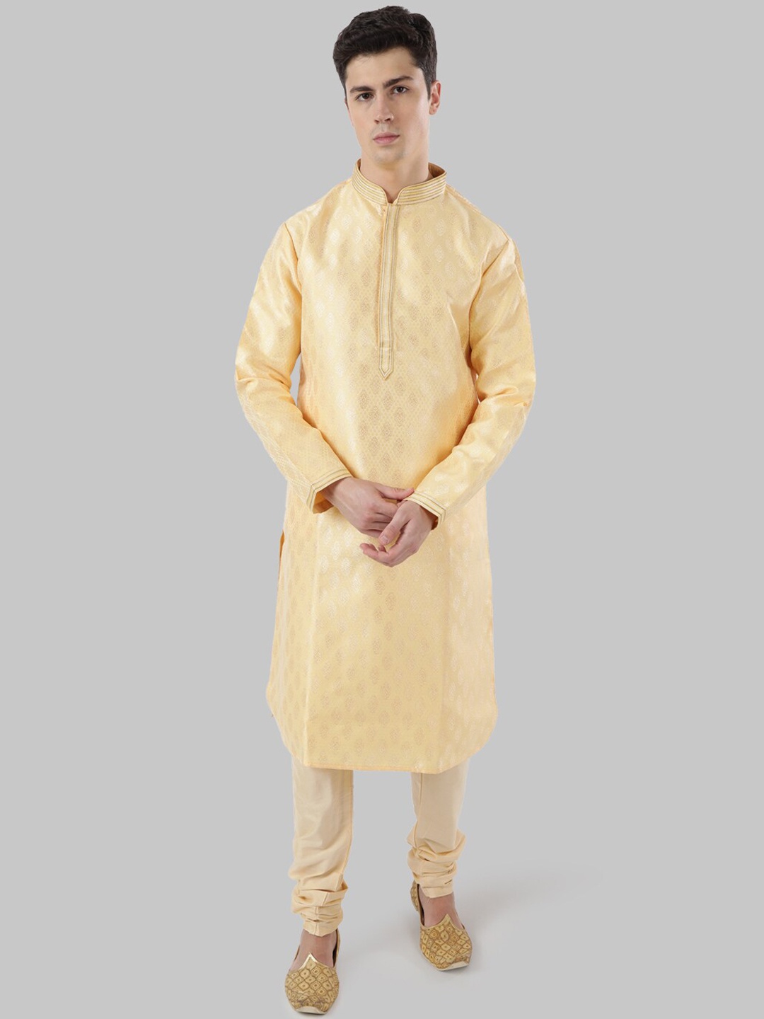 Ethnix by Raymond Men Gold-Toned Woven Design Straight Kurta