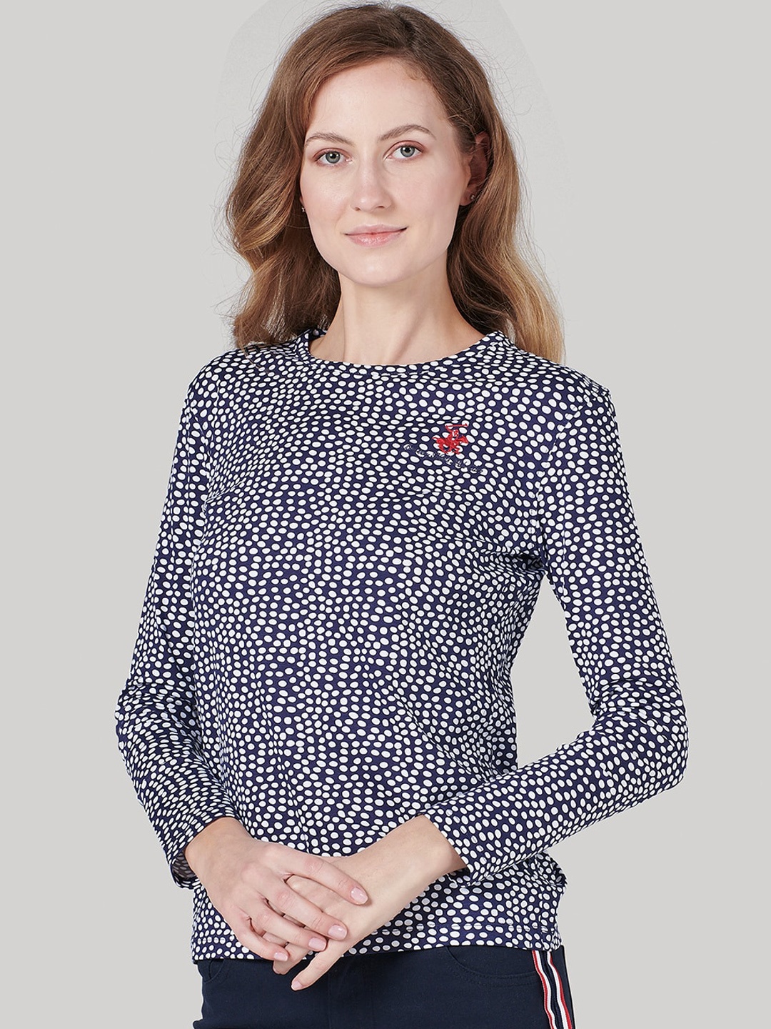 

Beverly Hills Polo Club Women Navy Blue Printed Round Neck T-shirt