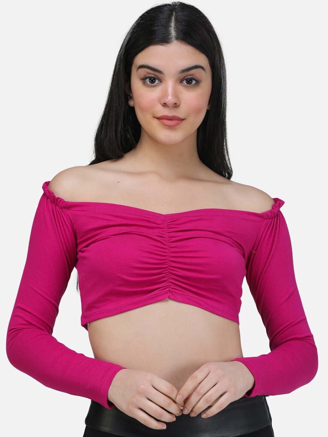 

SCORPIUS Women Magenta Solid Fitted Top