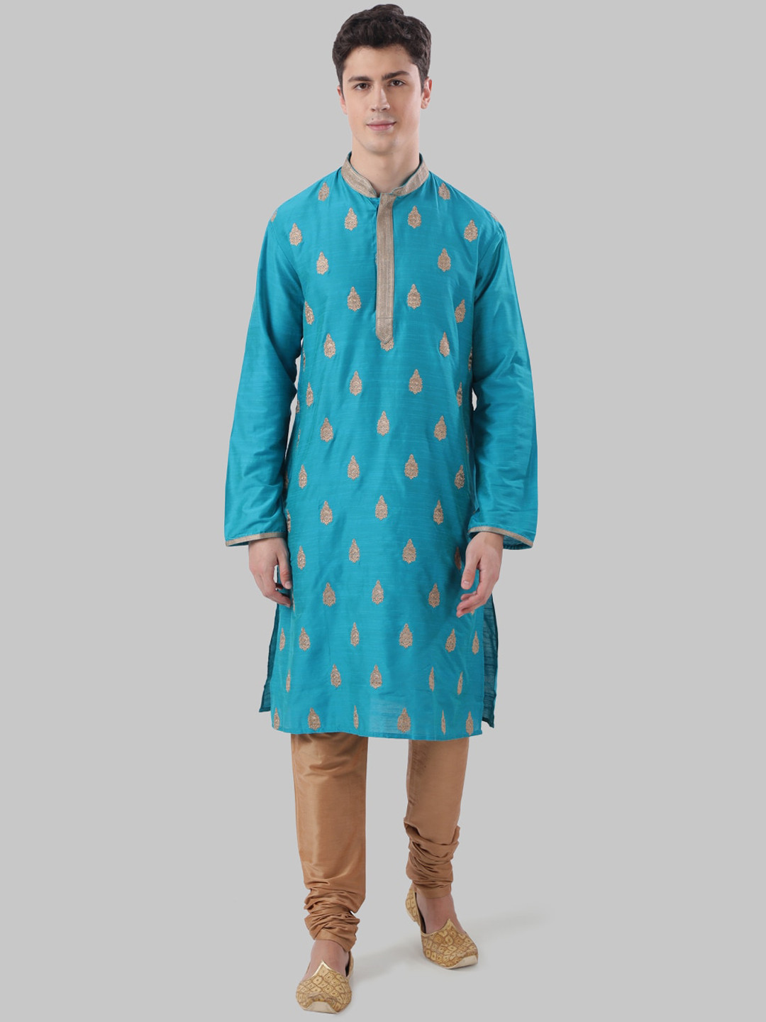 

Ethnix by Raymond Men Blue Embroidered Straight Kurta