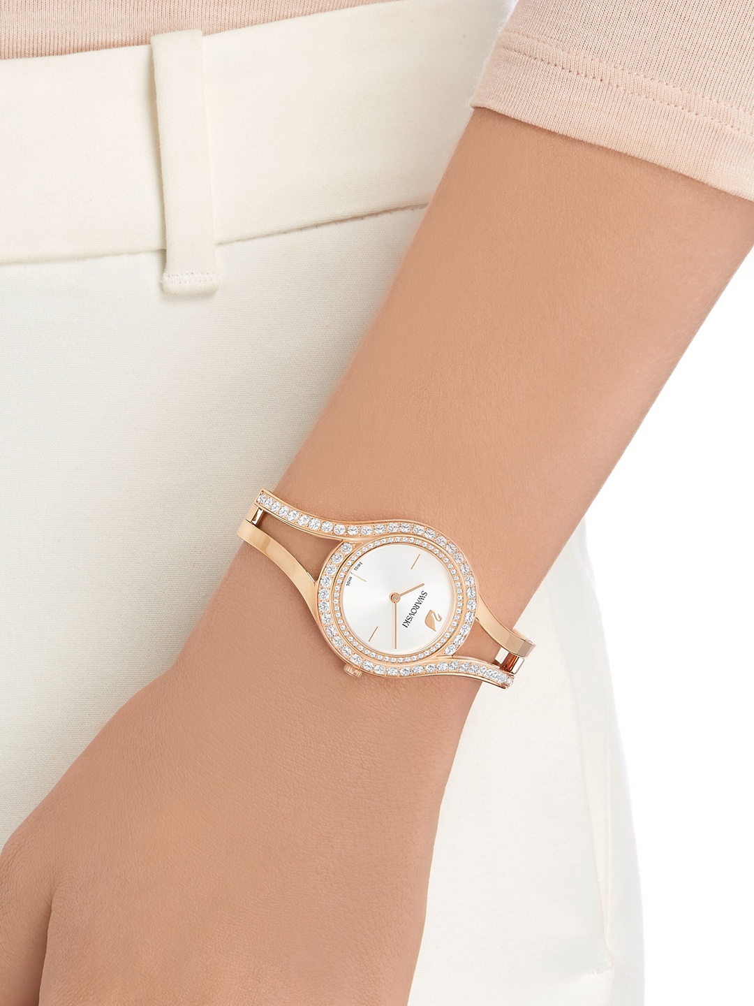 

SWAROVSKI Women White & Gold-Toned Analogue Watch