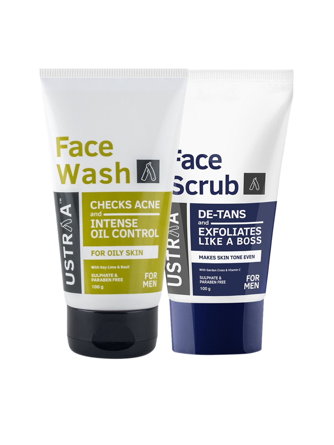 Ustraa Men Set Of Face Wash & De-tan Scrub, Transparent