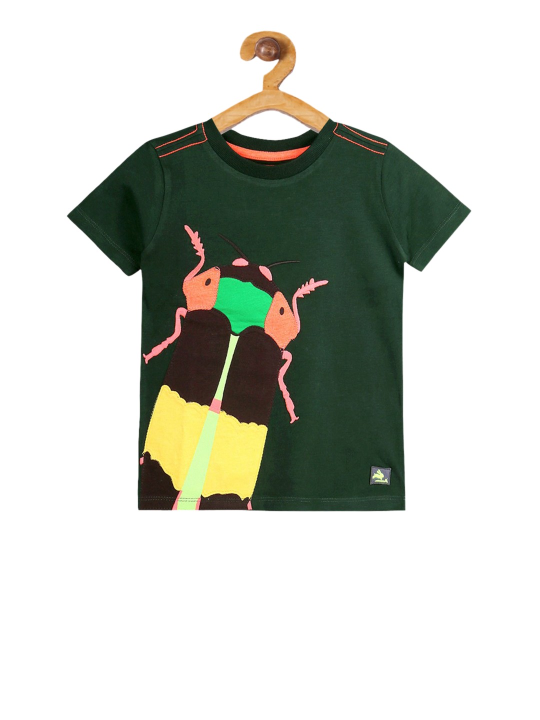 

Cherry Crumble Boys Black Insect Applique T-shirt, Green