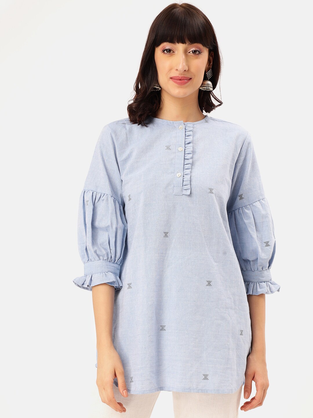 

Saaki Women Blue Woven Design Pure Cotton Straight Kurti