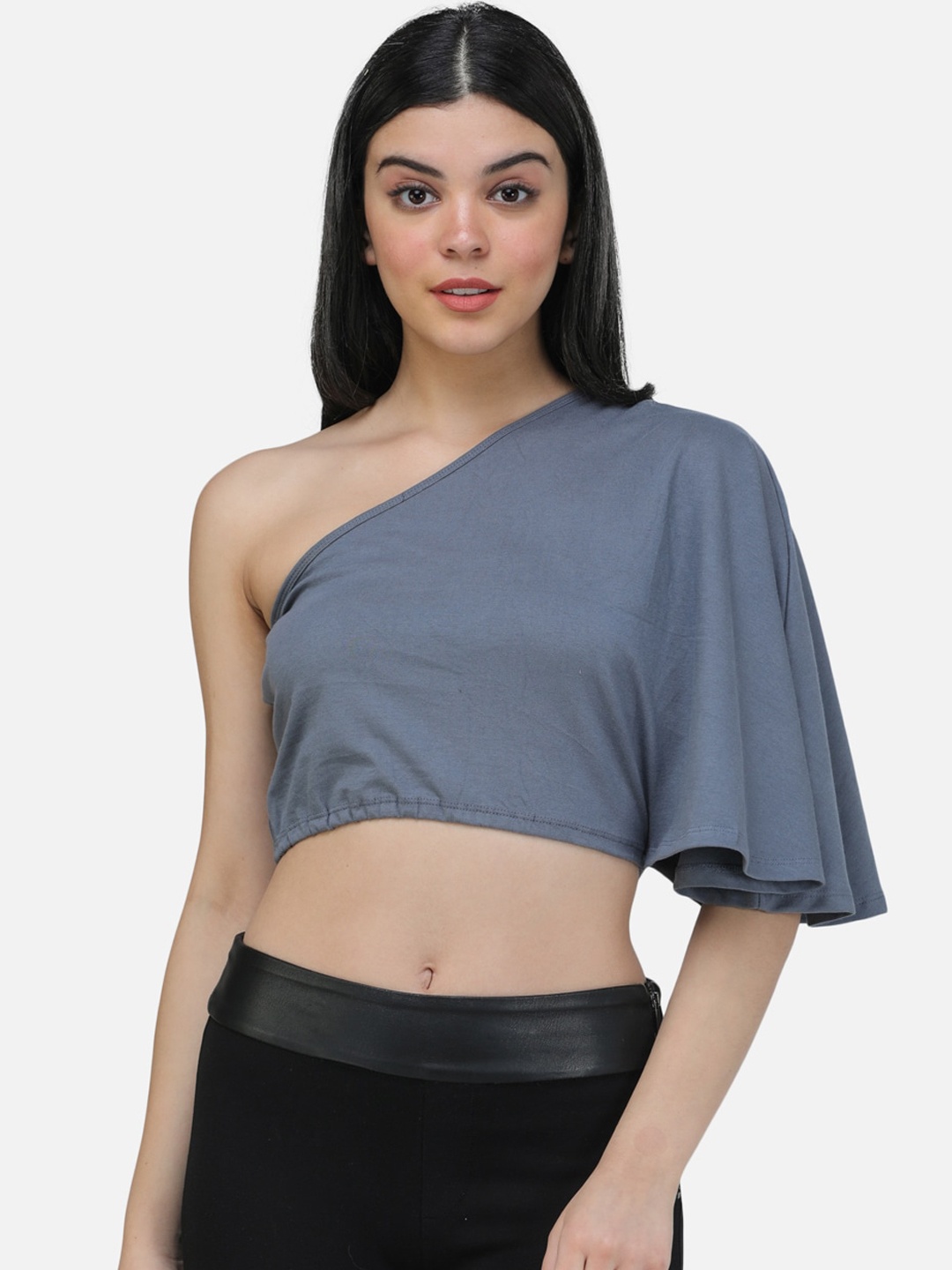 

SCORPIUS Women Grey Solid Fitted Top