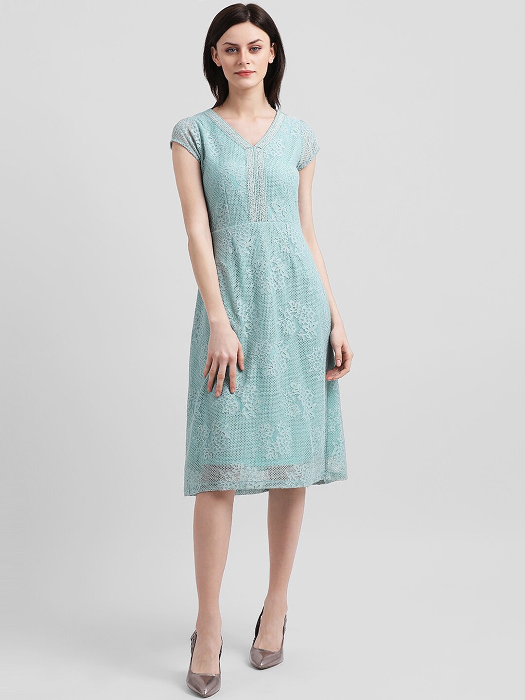 

Zink London Women Green Lace Detailed A-Line Dress