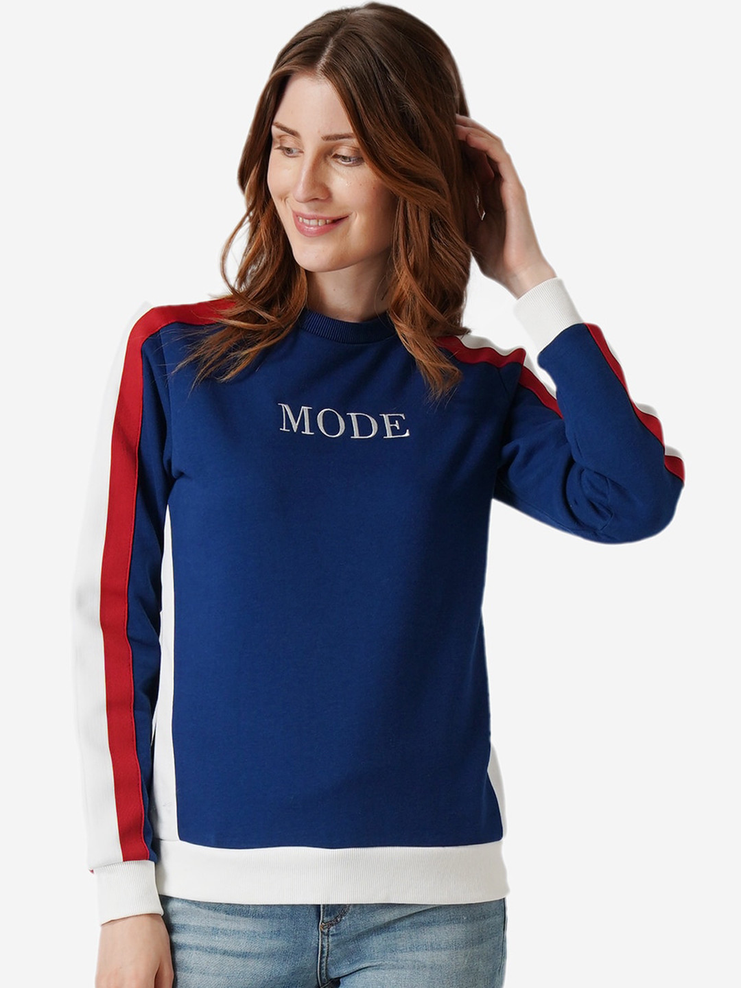 

Mode by Red Tape Women Navy Blue Solid Sweatshirt