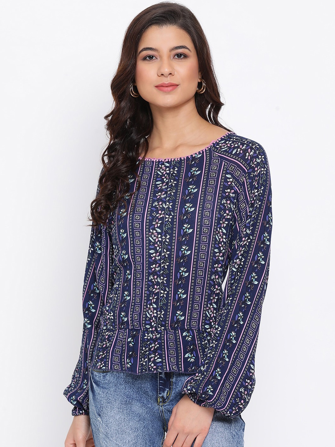

Oxolloxo Women Navy Blue Floral Printed Top