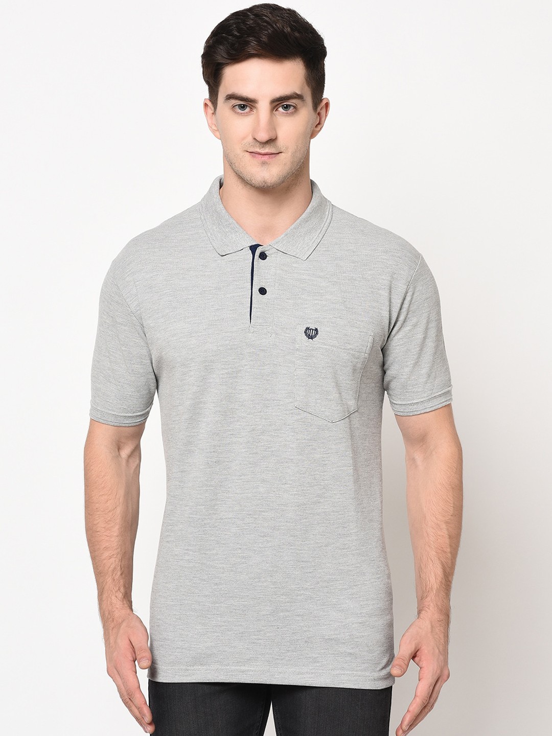 

Duke Men Grey Solid Polo Collar T-shirt